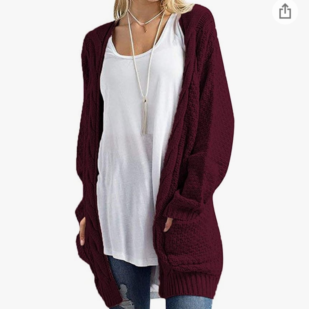 Beautiful Women’s Open Front Long Sleeve Boho Boyfriend Knit Chunky Cardigan